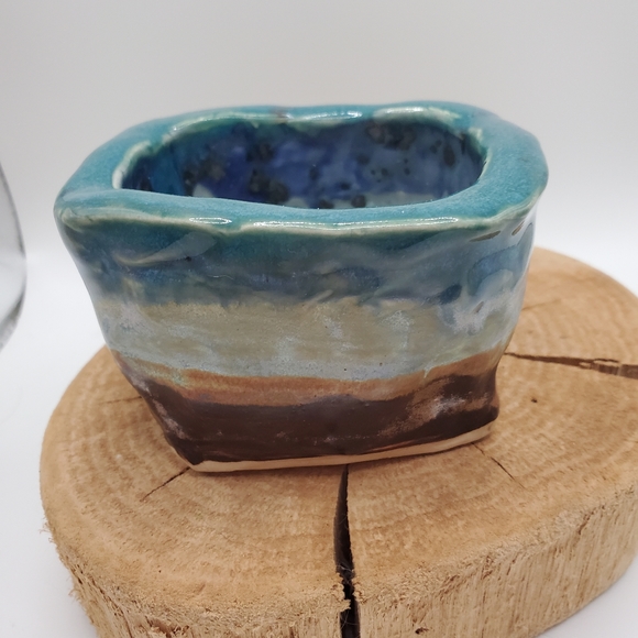 Studio Pottery Signed Desert Landscape Moon Rock Art Kurinuki Square Bowl Vessel - Picture 5 of 11